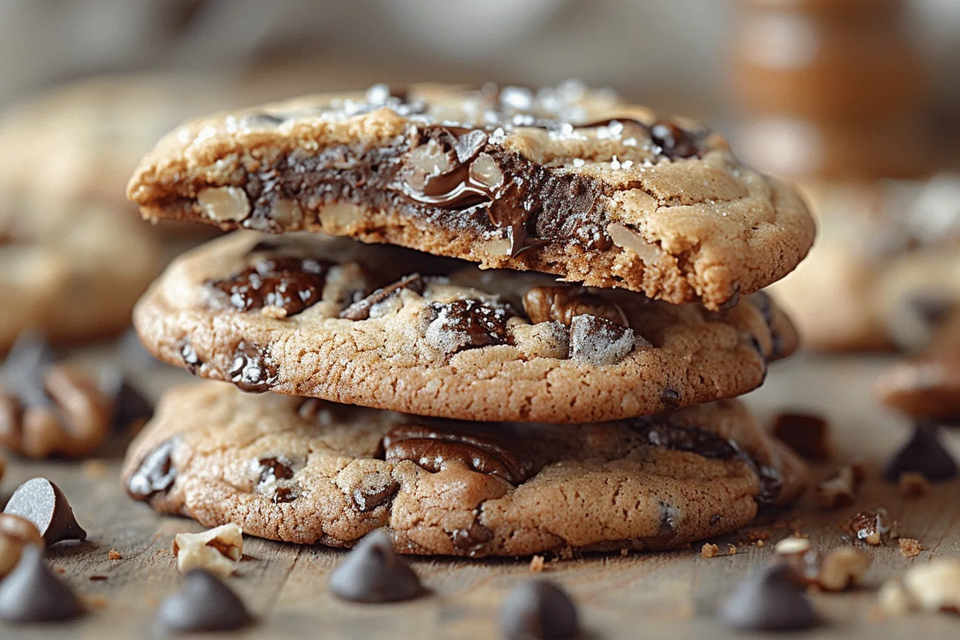 Close-up of freshly baked Levain cookies with a gooey center and crispy edges, showcasing the iconic thick and chunky texture.